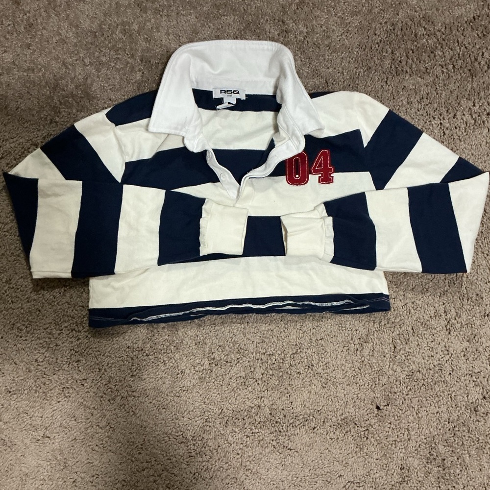 RSQ Navy and Cream Striped Shirt